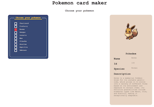 screenshot of a pokedex web app